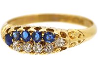 Victorian 18ct Gold Ring Set With Five Sapphires & Five Diamonds