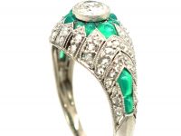 Art Deco Platinum, Green Chalcedony & Diamond Stylised Cluster Ring