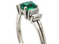 18ct White Gold, Emerald & Baguette Diamond Ring