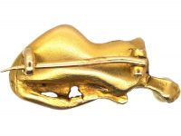 Edwardian 18ct Gold Brooch of a Cat Holding a Natural Pearl