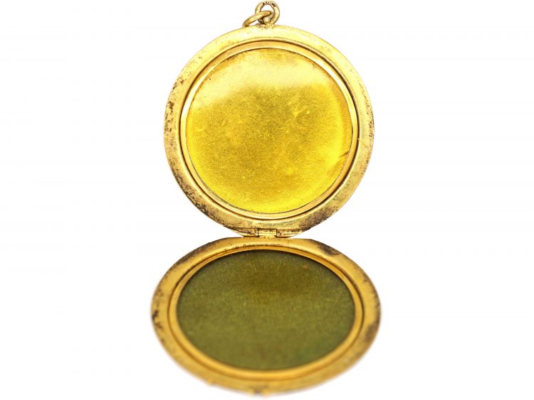 Art Nouveau 18ct Gold Round Locket Set with Rubies & Rose Diamonds