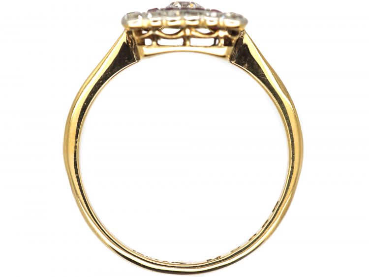 Art Deco 18ct Gold & Platinum, Square Shaped Ring set with Diamonds & Rubies