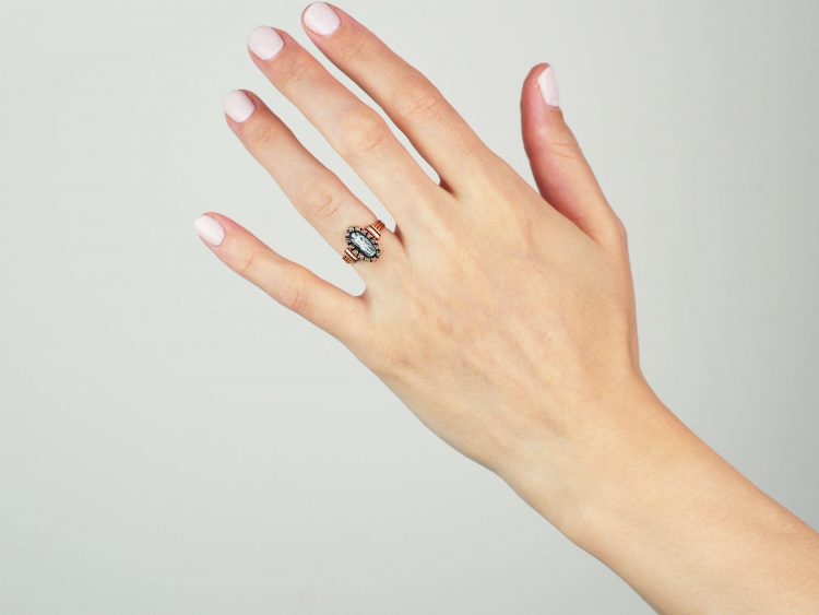 Victorian 14ct Gold Ring with Carved Sardonyx Angel in a Natural Split Pearl Surround