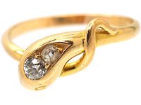 Edwardian 18ct Gold Snake Ring set with Diamonds