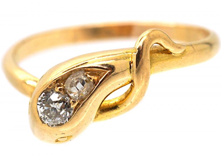 Edwardian 18ct Gold Snake Ring set with Diamonds