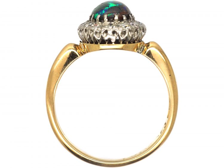 Edwardian 18ct Gold, Wood Opal & Diamond Cluster Ring