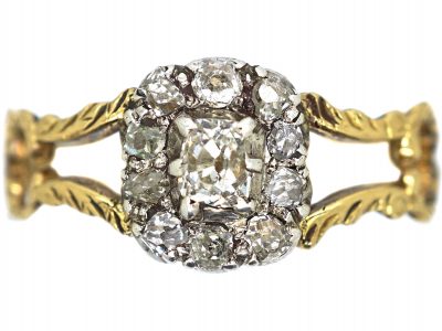 Georgian 15ct Gold & Old Mine Cut Diamond Cluster Ring