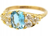 Edwardian 18ct Gold, Aquamarine & Old Mine Cut Diamond Ring