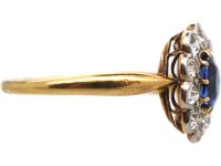 Edwardian 18ct Gold & Platinum, Sapphire & Diamond Oval Cluster Ring