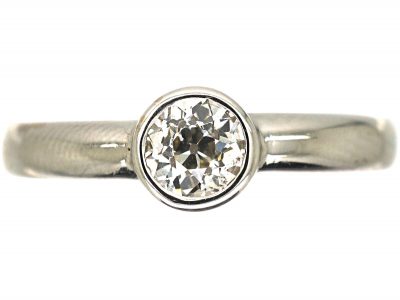 18ct White Gold Diamond Rub Over Set Solitaire Ring