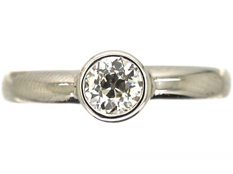 18ct White Gold Diamond Rub Over Set Solitaire Ring