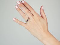 Edwardian 18ct Gold, Five Stone Sapphire & Diamond Carved Half Hoop Ring