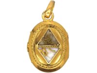 American 19th Century Gold Rush 18ct Gold Oval Locket set with Gold in Quartz