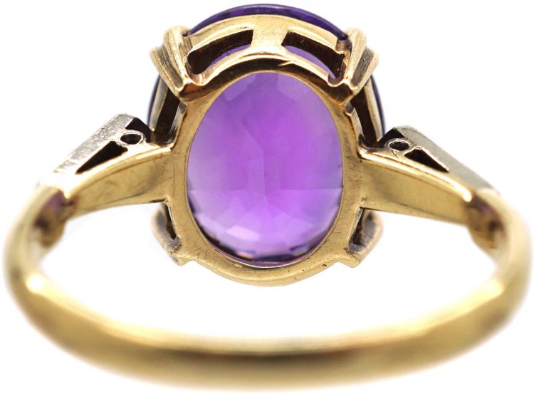 Art Deco 9ct Gold & Platinum, Amethyst & Diamond Ring