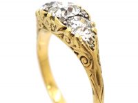 Victorian 18ct Gold, Three Stone Diamond Carved Half Hoop Ring