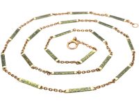Edwardian 15ct Gold, Pale Sage Green & White Enamel Chain