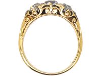 Victorian 18ct Gold, Three Stone Diamond Carved Half Hoop Ring