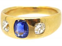 Edwardian 18ct Gold, Sapphire & Diamond Rub Over Set Ring