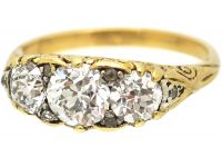 Victorian 18ct Gold, Three Stone Diamond Carved Half Hoop Ring