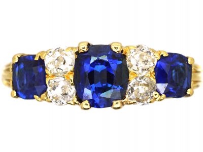 Edwardian 18ct Gold, Three Stone Sapphire & Diamond Ring