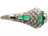 Art Deco Platinum, Green Chalcedony & Diamond Stylised Cluster Ring