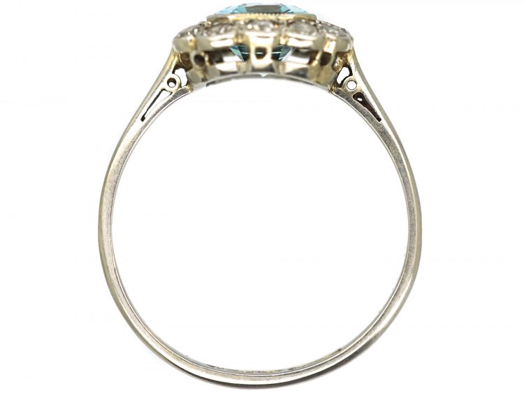 Art Deco 18ct White Gold & Platinum, Aquamarine & Diamond Rectangular Cluster Ring