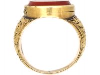 Victorian 18ct Gold Signet Ring set with Carnelian with Secret Hinged Locket
