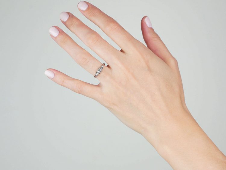 18ct White Gold Square Cut Diamond Ring with Diamond Set Shoulders