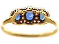 Edwardian 18ct Gold & Platinum, Triple Cluster Ring set with Sapphires & Diamonds