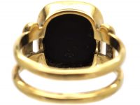 Victorian 18ct Gold Signet Ring with Banded Onyx Intaglio of a Crest