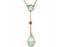 Art Deco 15ct Gold, Aquamarine & Diamond Pendant on Chain