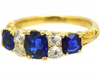 Edwardian 18ct Gold, Three Stone Sapphire & Diamond Ring