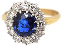 1930s 18ct Gold, Sapphire & Diamond Oval Cluster Ring