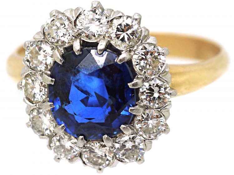 1930s 18ct Gold, Sapphire & Diamond Oval Cluster Ring