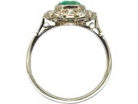 Art Deco 14ct White Gold, Emerald & Diamond Cluster Ring