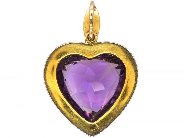 Edwardian 15ct Gold Heart set with a Heart Shaped Amethyst & Natural Split Pearls