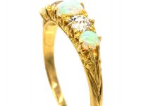 Edwardian 18ct Gold, Opal & Diamond Five Stone Ring