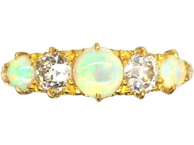 Edwardian 18ct Gold, Opal & Diamond Five Stone Ring