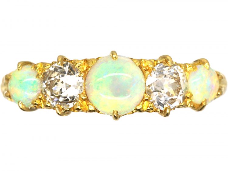 Edwardian 18ct Gold, Opal & Diamond Five Stone Ring