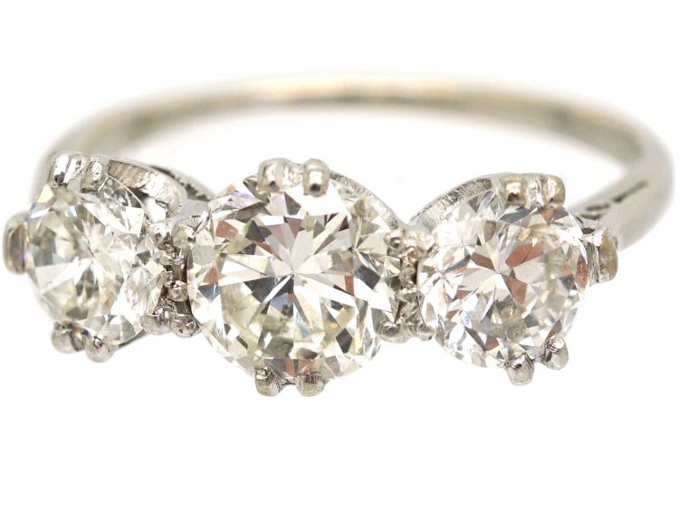 Art Deco Platinum, Three Stone Diamond Ring