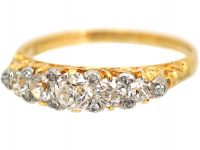 Edwardian 18ct Gold Five Stone Diamond Carved Half Hoop Ring with Diamond Points