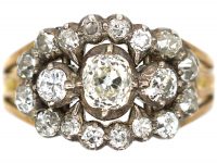 Georgian 15ct Gold Old Mine Cut Triple Diamond Cluster Ring