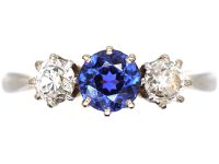 Art Deco 18ct Gold & Platinum, Sapphire & Diamond Three Stone Ring