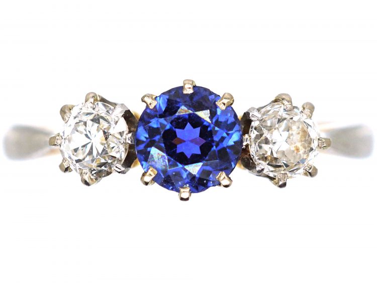 Art Deco 18ct Gold & Platinum, Sapphire & Diamond Three Stone Ring