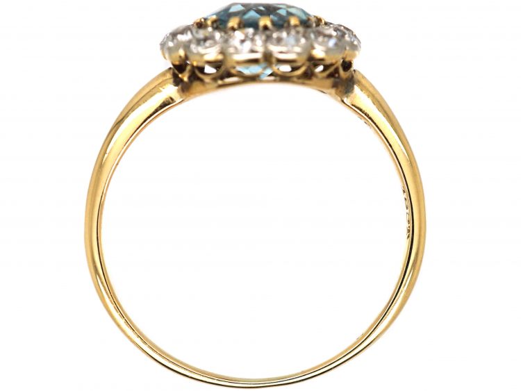 Edwardian 18ct Gold & Platinum, Aquamarine & Diamond Cluster Ring