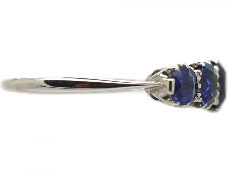 Art Deco 18ct White Gold, Five Stone Sapphire Ring