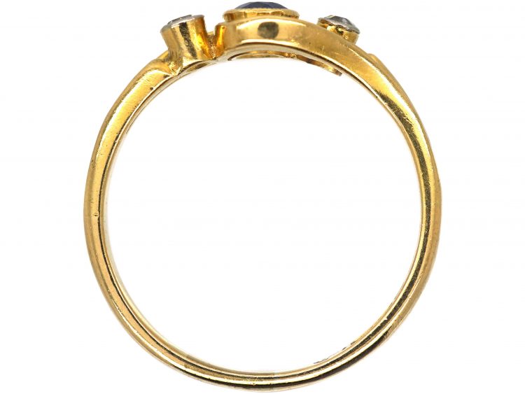 Edwardian 18ct Gold, Sapphire & Diamond Crossover Ring
