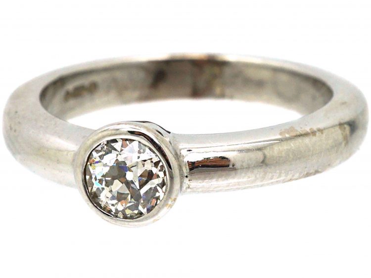 18ct White Gold Diamond Rub Over Set Solitaire Ring