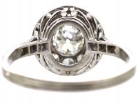 Art Deco Platinum, Diamond Cluster Ring with Diamond Shoulders