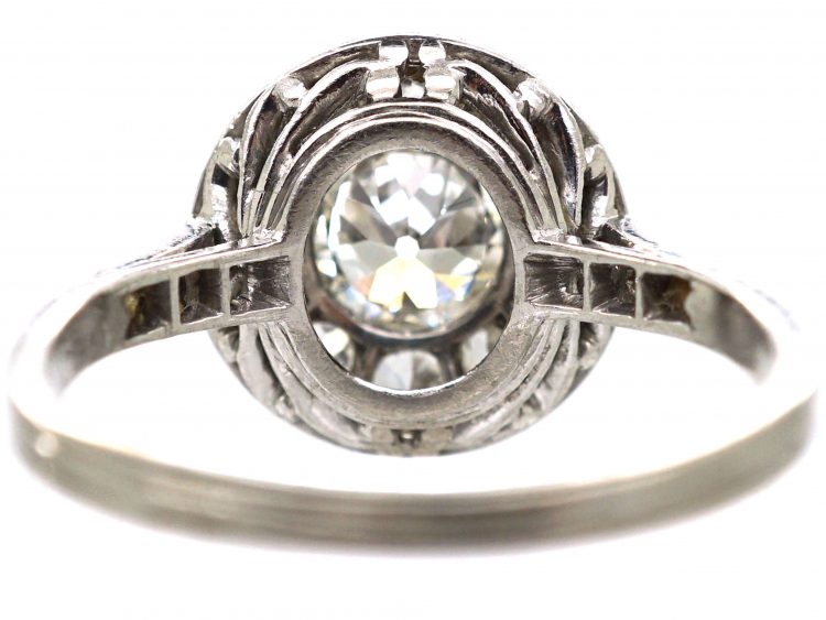Art Deco Platinum, Diamond Cluster Ring with Diamond Shoulders